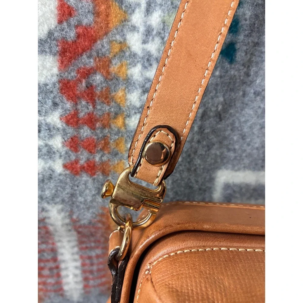 Vintage Hartmann Tan‎ Leather Satchel Handbag with Strap Gold Clasp